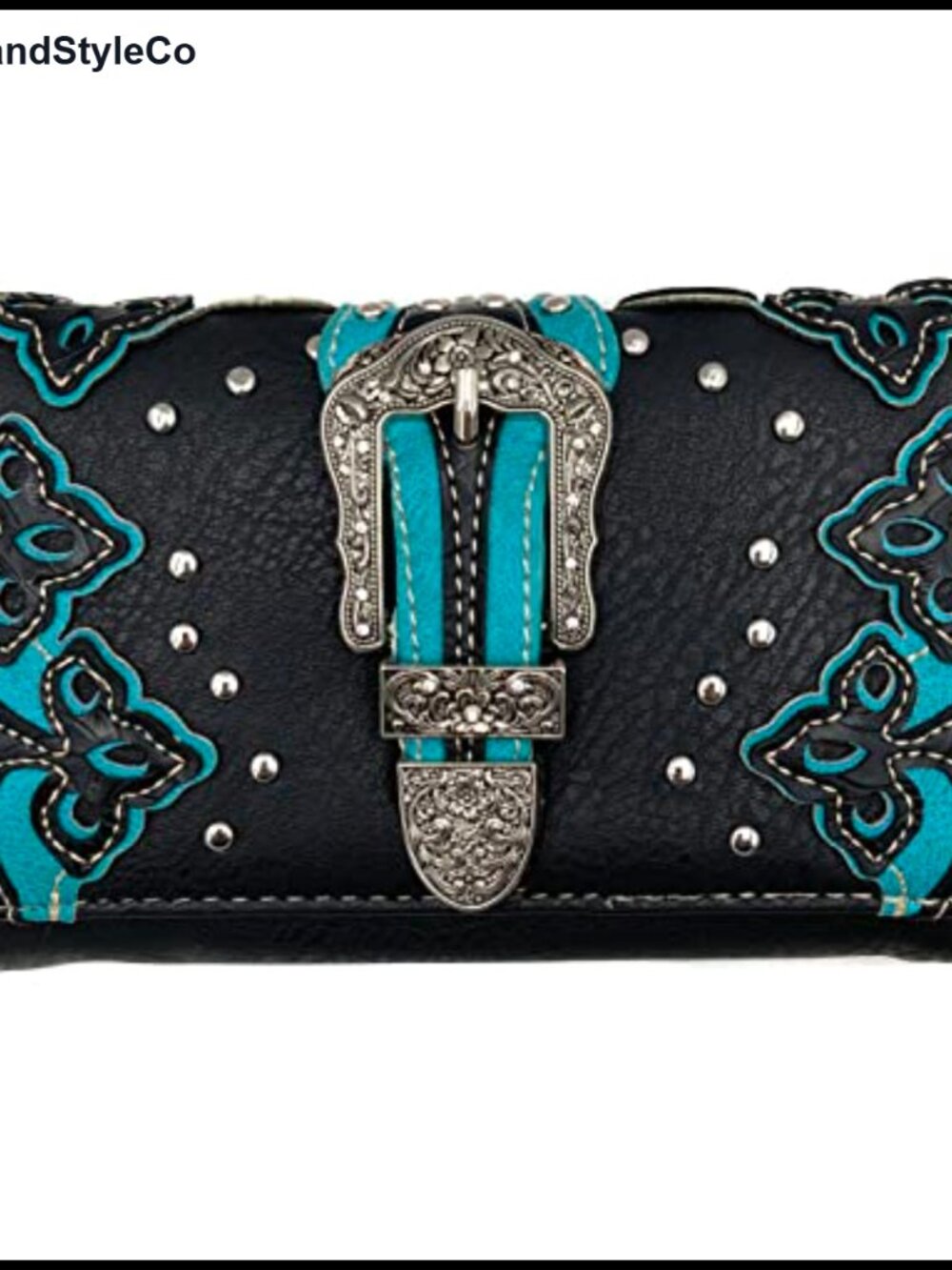 Rhinestone Tooled Leather Studded Buckle Crossbody Messenger Bag